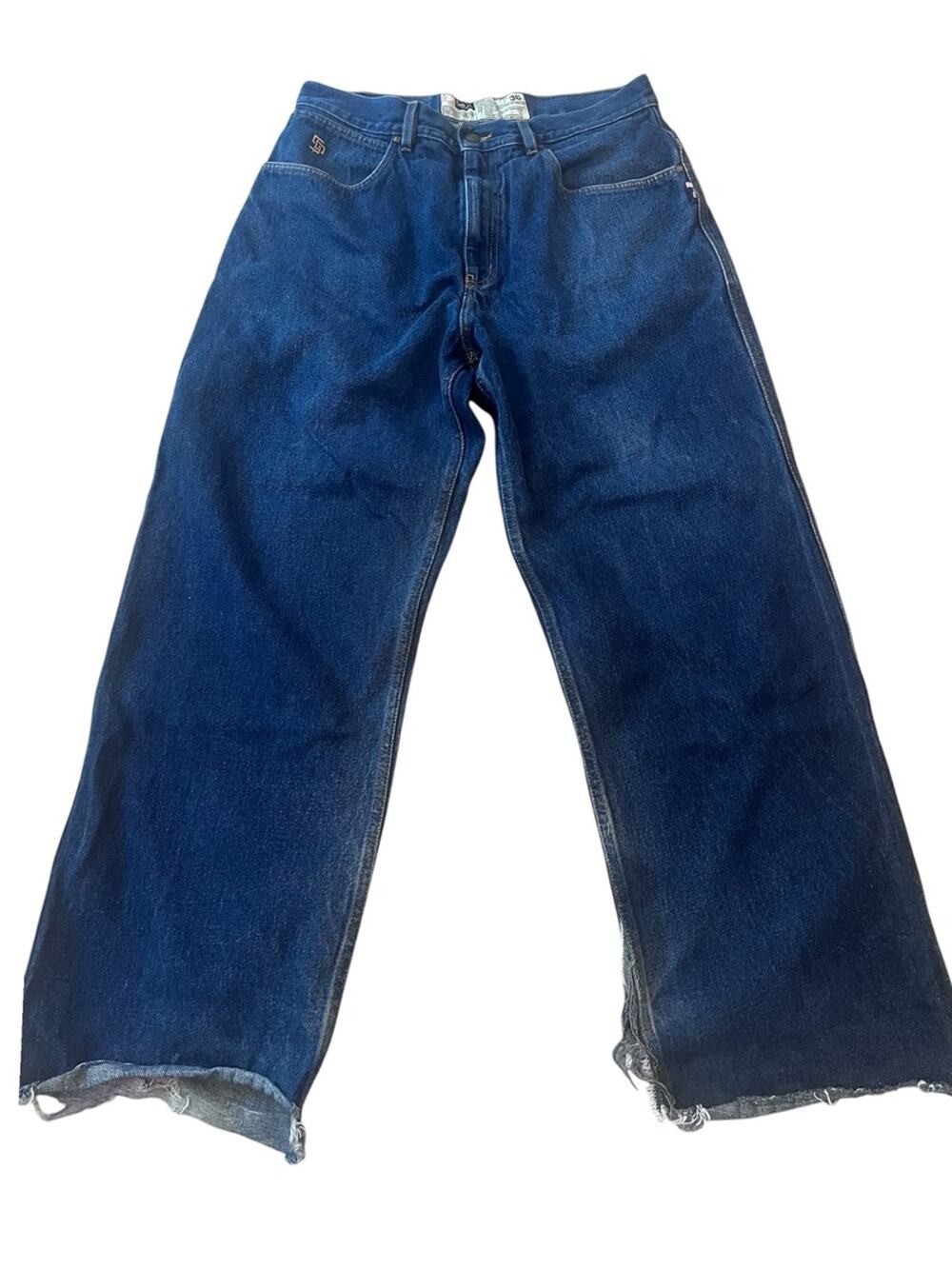 Vintage Y2K Rocawear State Property Baggy Wide Leg Jeans Mens 36 Thrashed Hem